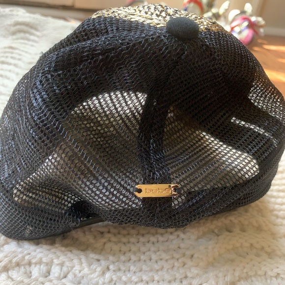 Bebe Gold and Black Woven Mesh Baseball Cap Hat Adjustable Sparkly Fun - Picture 3 of 4